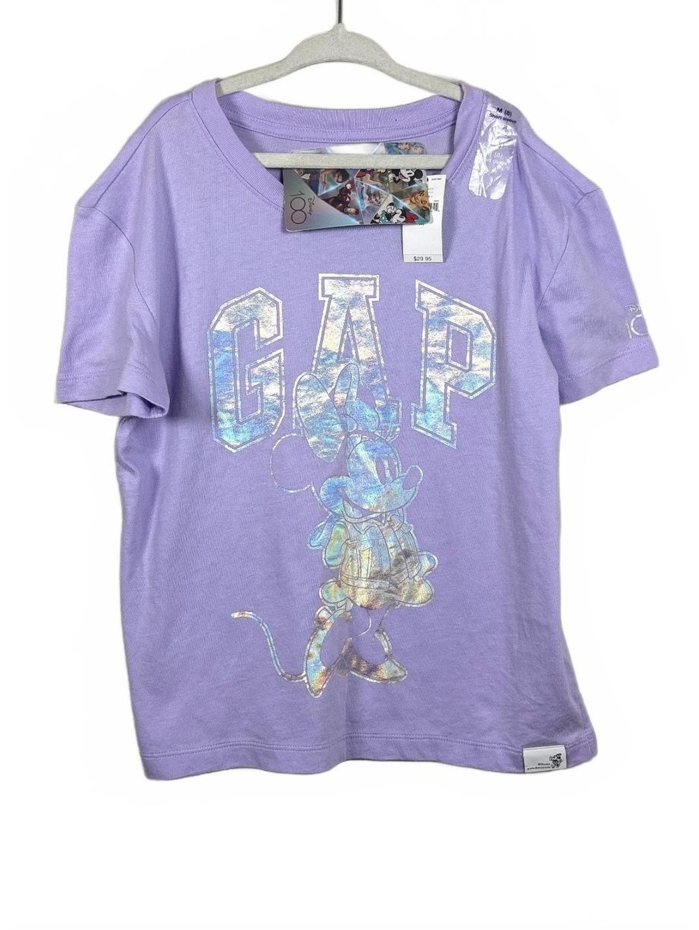GAP x Disney 100 Girls Size 8 Minnie Mickey Holographic Purple T Shirt NWT